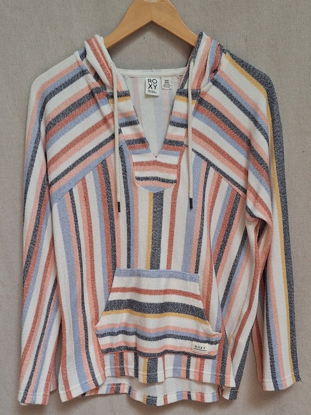 Roxy Retro Baja Style Striped Hoodie Small Cream Surf Poncho Pullover